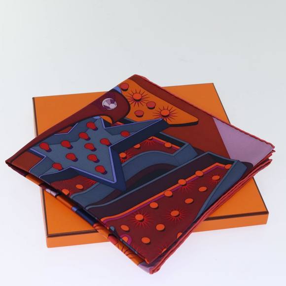 HERMES Carre 90 Scarf ""ELECTRIQUE"" Silk Red Auth am6235 - Picture 12 of 14